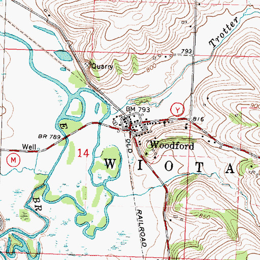 Topographic Map of Woodford, WI