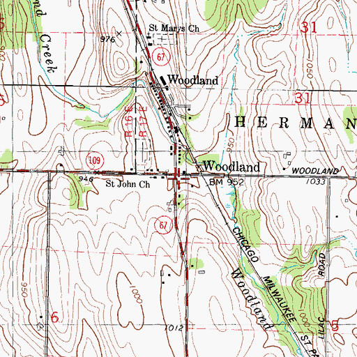 Topographic Map of Woodland, WI