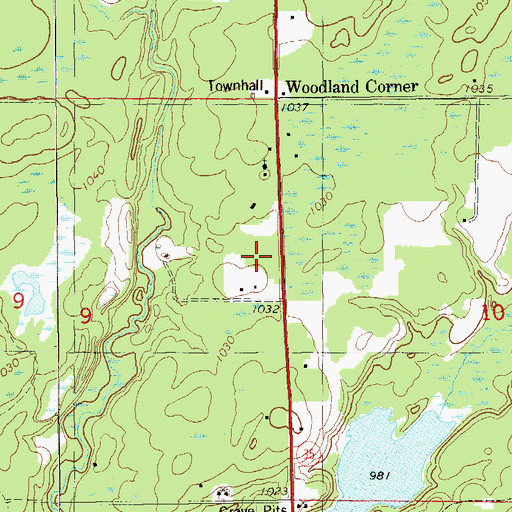 Topographic Map of Woodland Church, WI
