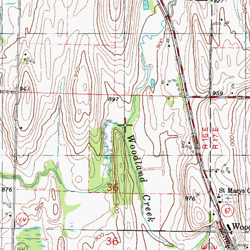 Topographic Map of Woodland Creek, WI