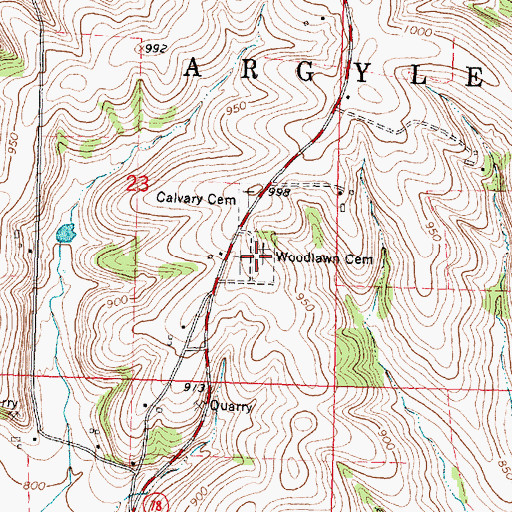 Topographic Map of Woodlawn Cemetery, WI