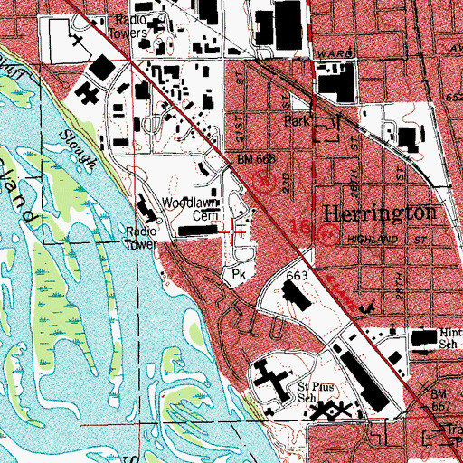 Topographic Map of Woodlawn Cemetery, WI