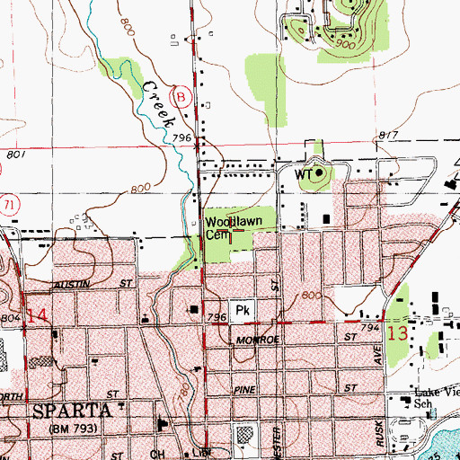 Topographic Map of Woodlawn Cemetery, WI