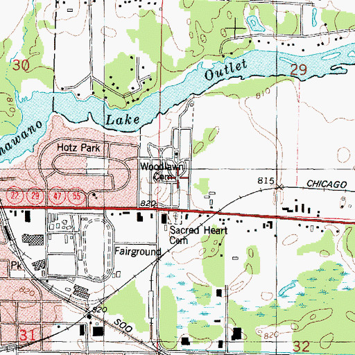 Topographic Map of Woodlawn Cemetery, WI