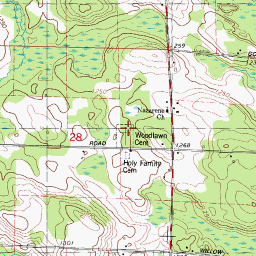 Topographic Map of Woodlawn Cemetery, WI