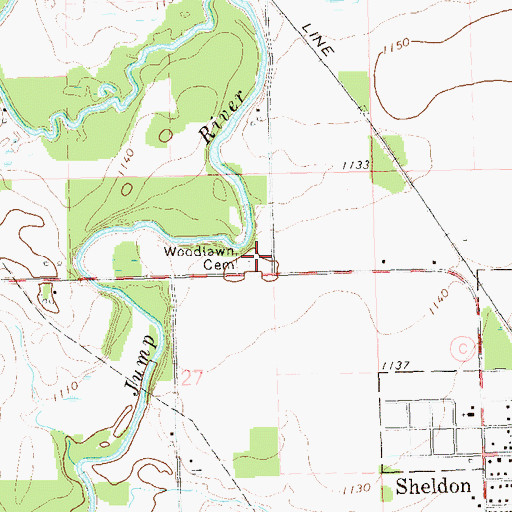 Topographic Map of Woodlawn Cemetery, WI