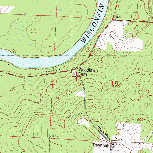 Topographic Map of Woodlawn Cemetery, WI