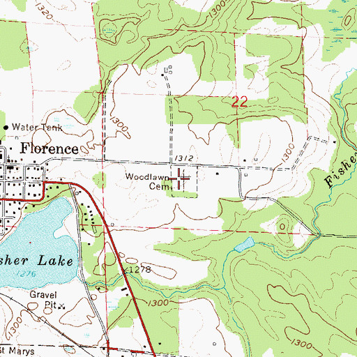 Topographic Map of Woodlawn Cemetery, WI