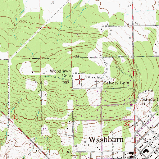 Topographic Map of Woodlawn Cemetery, WI