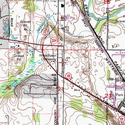 Topographic Map of Woodlawn Cemetery, WI