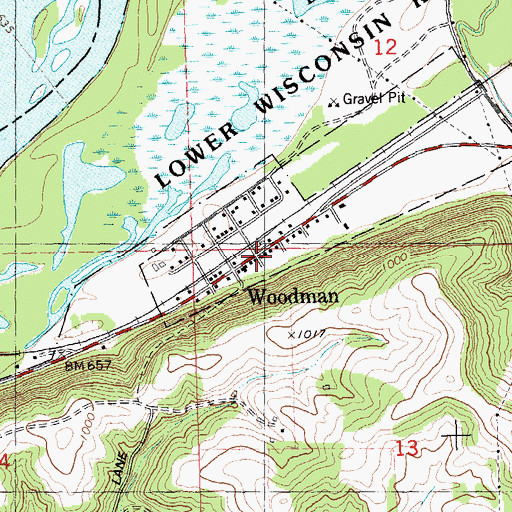 Topographic Map of Woodman, WI