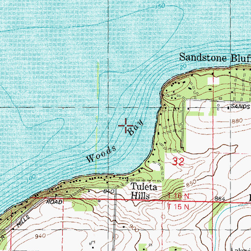 Topographic Map of Woods Bay, WI