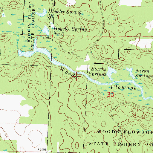 Topographic Map of Woods Flowage, WI