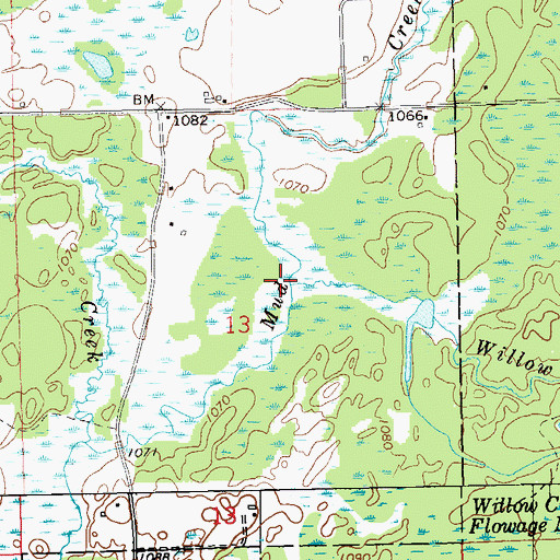 Topographic Map of Willow Creek, WI