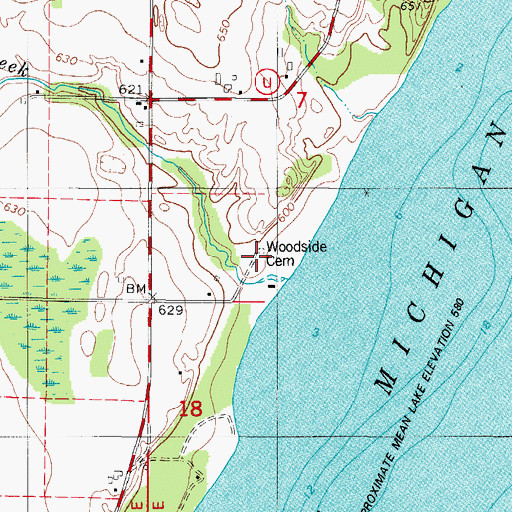 Topographic Map of Woodside Cemetery, WI