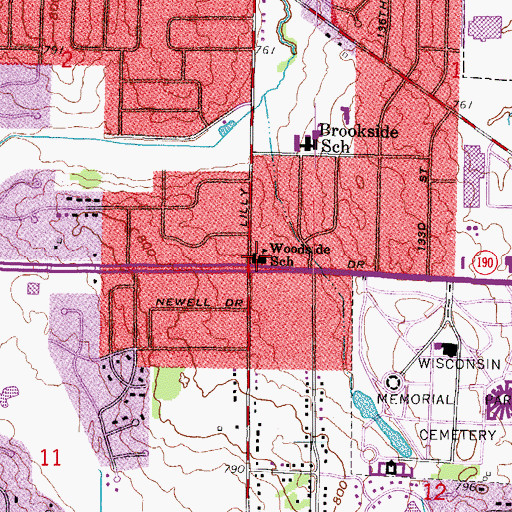 Topographic Map of Woodside School, WI