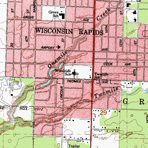 Topographic Map of Woodside Elementary School, WI