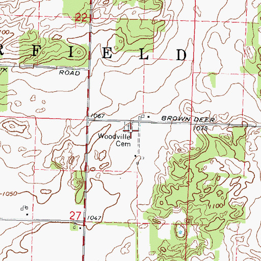 Topographic Map of Woodville Cemetery, WI