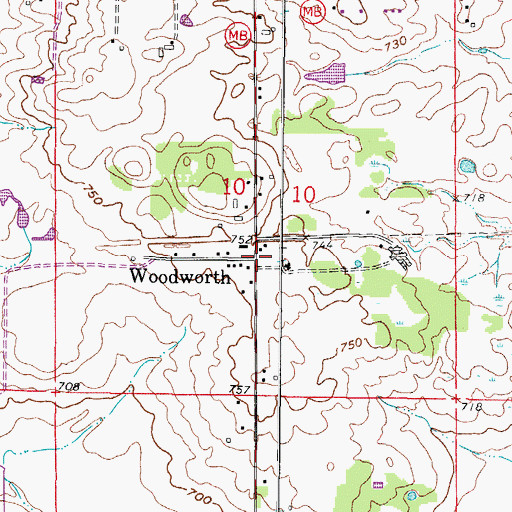 Topographic Map of Woodworth, WI