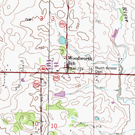 Topographic Map of Woodworth School, WI