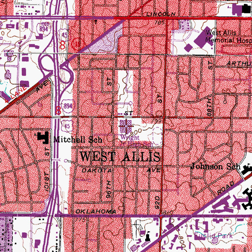 Topographic Map of Frank Lloyd Wright Intermediate School, WI