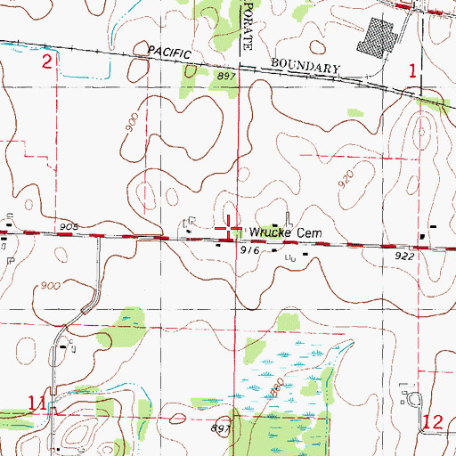 Topographic Map of Wrucke Cemetery, WI