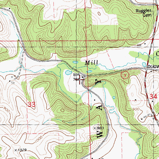 Topographic Map of Yagers Corner School, WI
