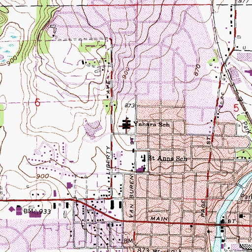 Topographic Map of Yahara Elementary School, WI