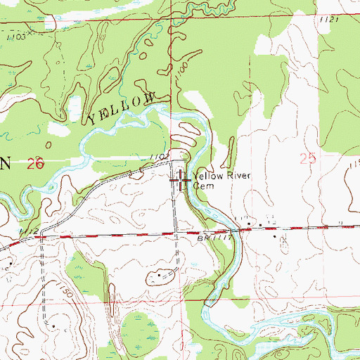 Topographic Map of Yellow River Cemetery, WI