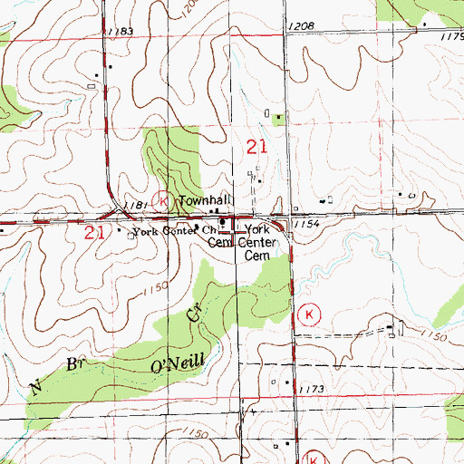 Topographic Map of York Center Cemetery, WI