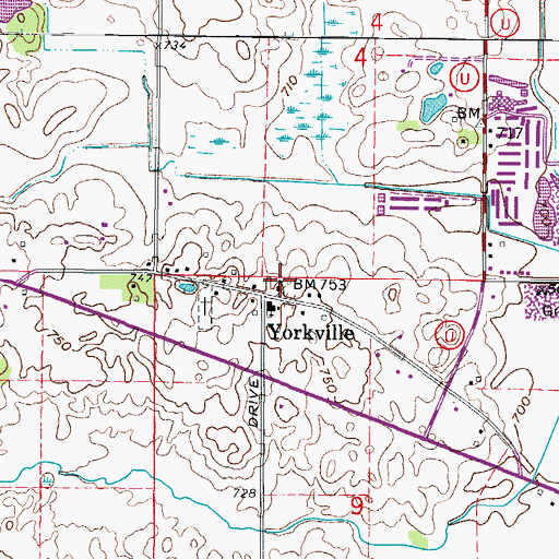 Topographic Map of Yorkville, WI