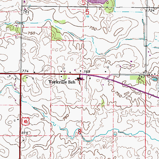 Topographic Map of Yorkville Elementary School, WI