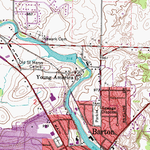 Topographic Map of Young America, WI