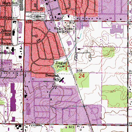Topographic Map of Ziegler Park, WI