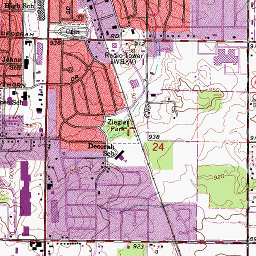 Topographic Map of Ziegler Park, WI