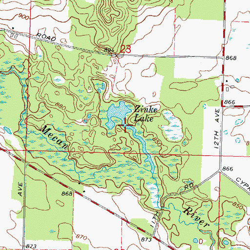 Topographic Map of Zinke Lake, WI