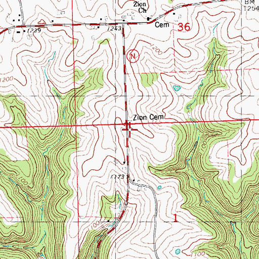 Topographic Map of Zion Cemetery, WI