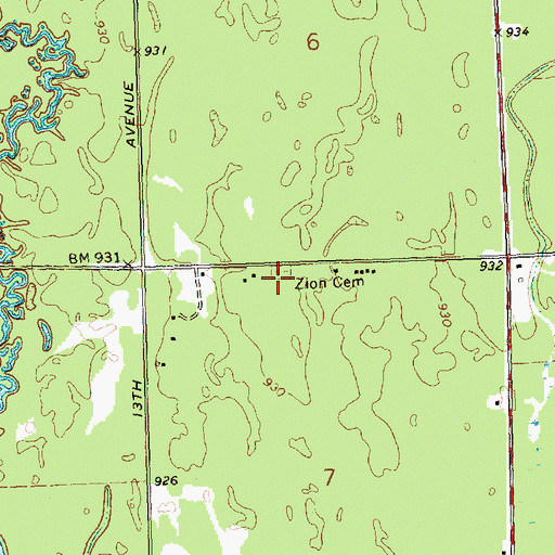 Topographic Map of Zion Cemetery, WI