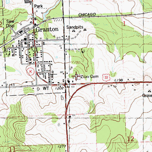 Topographic Map of Zion Cemetery, WI