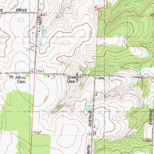 Topographic Map of Zion Cemetery, WI