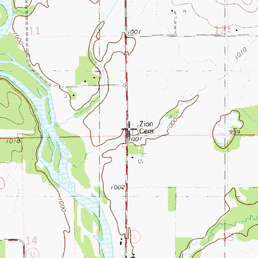 Topographic Map of Zion Cemetery, WI