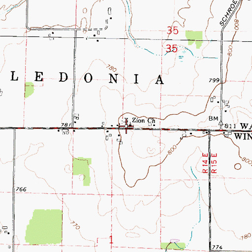 Topographic Map of Zion Church, WI