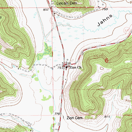 Topographic Map of Zion Church, WI