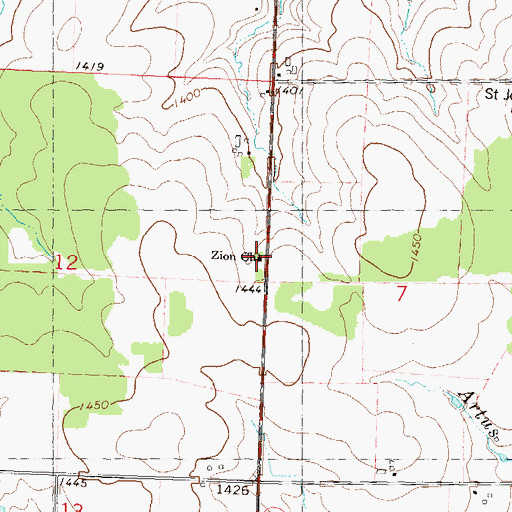 Topographic Map of Zion Church, WI