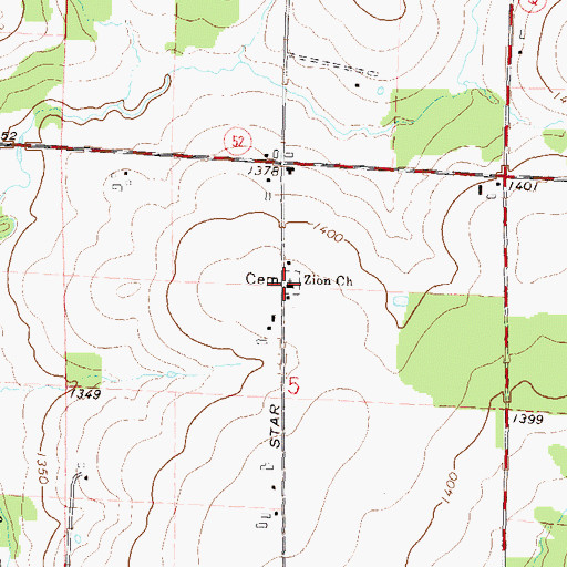 Topographic Map of Zion Church, WI