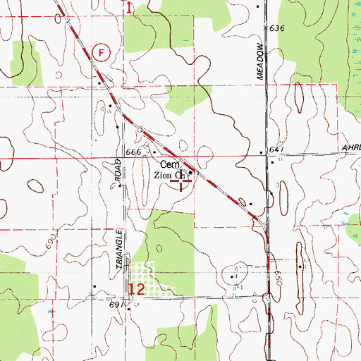Topographic Map of Zion Church, WI