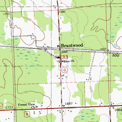 Topographic Map of Zion Church, WI