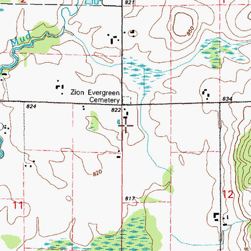 Topographic Map of Zion Evergreen Cemetery, WI