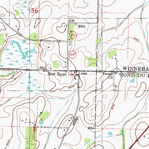 Topographic Map of Zoar Cemetery, WI