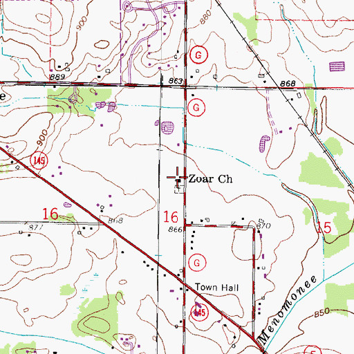 Topographic Map of Zoar Church, WI